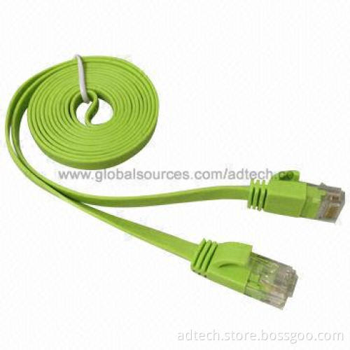 Molded Cat6 UTP Flat Patch Cable, Green, 4-pair 32AWG, 0.24 Inch Cable Width, UL-certified